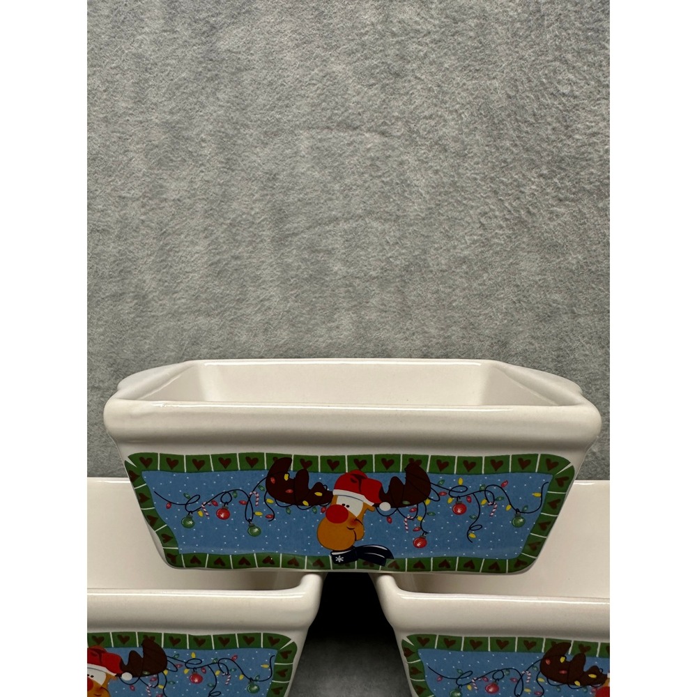 Set‎ of 3 Ceramic Loaf Dishes Christmas Reindeer  Oven Microwave Dishwasher Safe